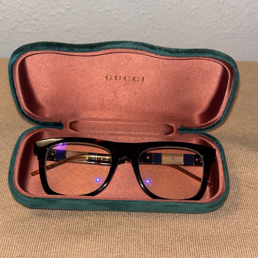 Gucci 0604O 002 Havana Plastic Square Eyeglasses 53mm